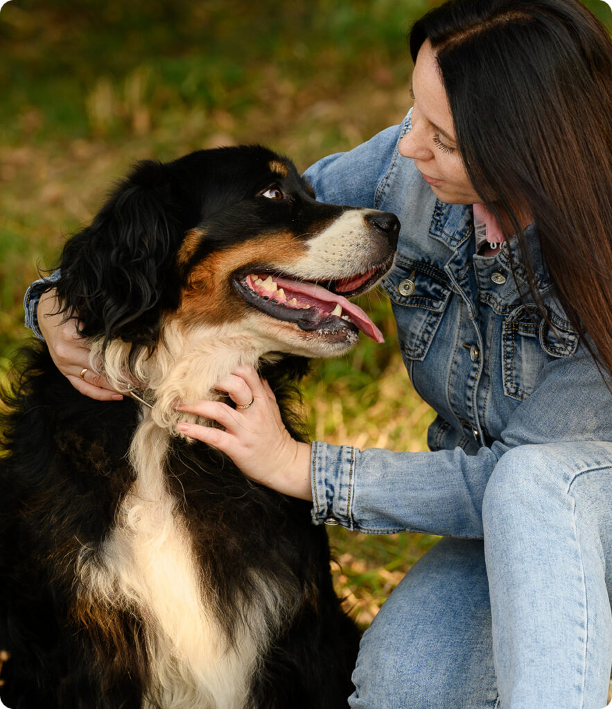 Woman petting dog